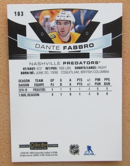 НХЛ Данте Фаббро Нэшвилл Предаторз № 183 1