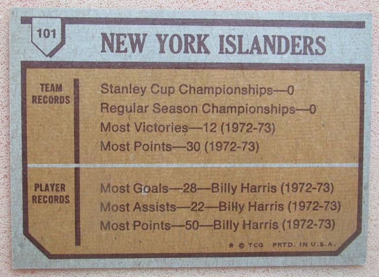 НХЛ Нью-Йорк Айлендерс сезон 1972-73 № 101 1