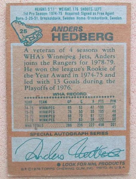 НХЛ Андерс Хедберг Нью-Йорк Рейнджерс № 25 автограф 1