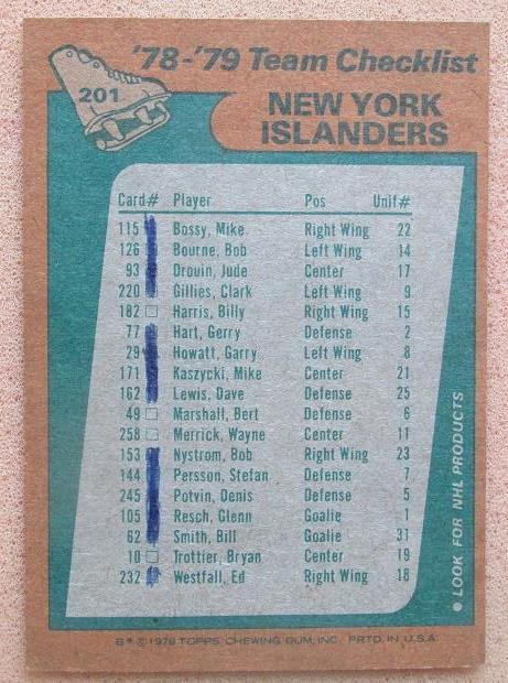 НХЛ Нью-Йорк Айлендерс сезон 1978-79 № 201 1