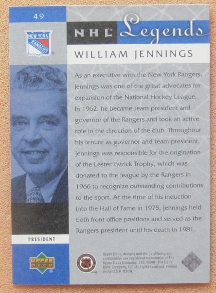 НХЛ Уильям Дженнингс Нью-Йорк Рейнджерс № 49 1