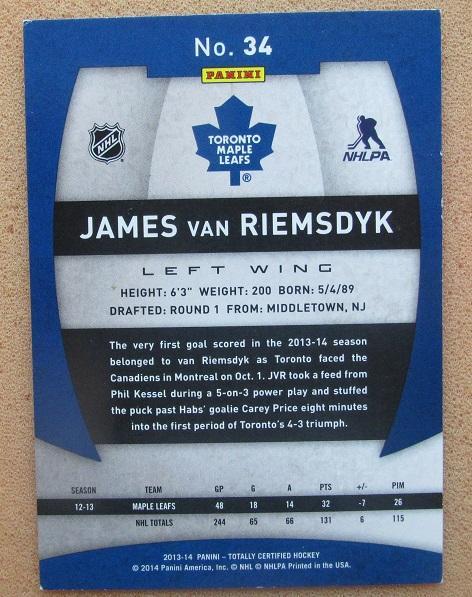 НХЛ Джеймс Ван Римсдайк Торонто Мэйпл Лифс № 34 1
