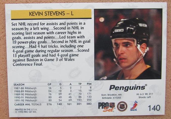 НХЛ Кевин Стивенс Питтсбург Пингвинз № 140 1