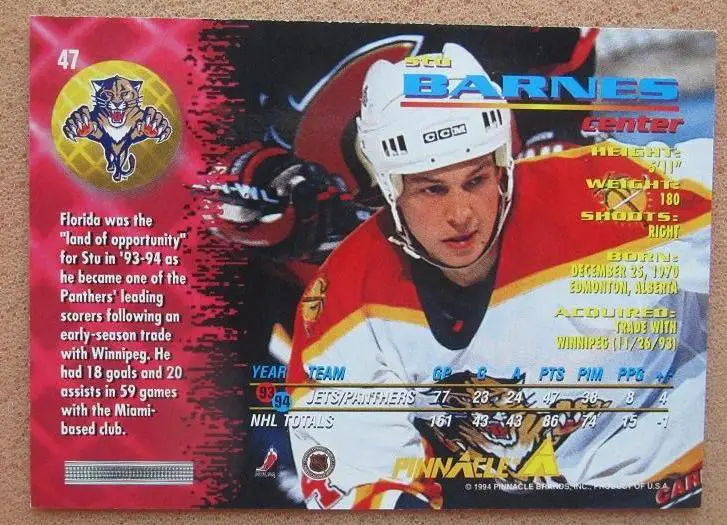 НХЛ Стю Барнс Флорида Пантерз и Вячеслав Фетисов Нью-Джерси Дэвилз № 47 1