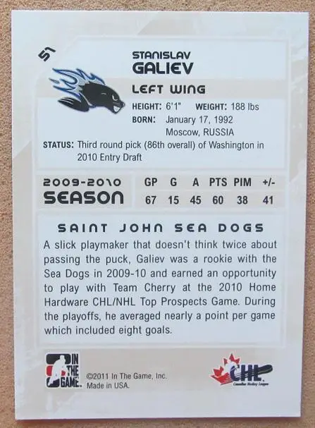 НХЛ Станислав Галиев Сент-Джон Си Догс Ак Барс Казань № 51 1