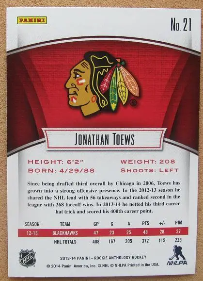 НХЛ Джонатан Тэйвз Чикаго Блэкхокс № 21 1