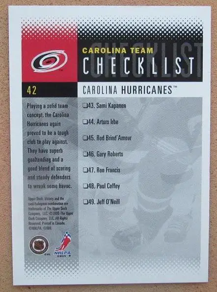 НХЛ Рон Френсис Каролина Харрикейнз № 42 1