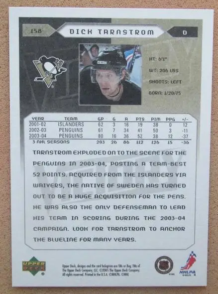 НХЛ Дик Тарнстрем Питтсбург Пингвинз № 158 1