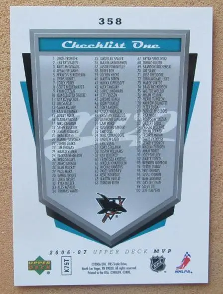 НХЛ Джо Торнтон Сан-Хосе Шаркс № 358 автограф 1