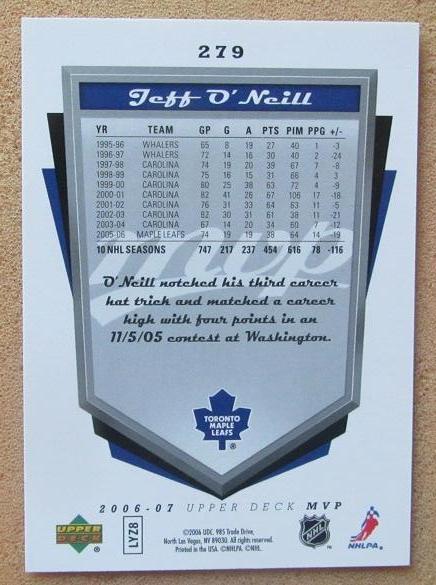 НХЛ Джефф О Нейлл Торонто Мэйпл Лифс № 279 автограф 1