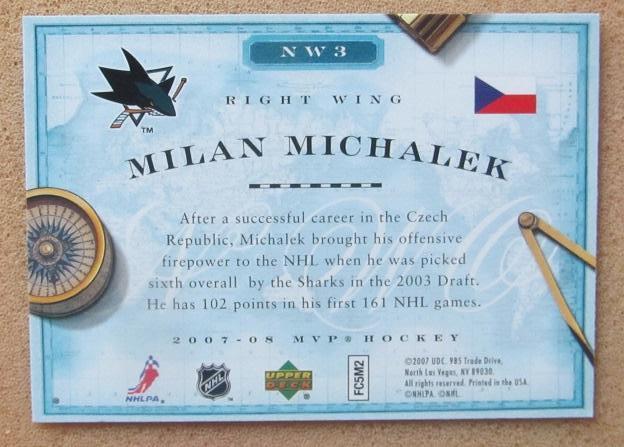 НХЛ Милан Михалек Сан-Хосе Шаркс Чехия № NW3 1