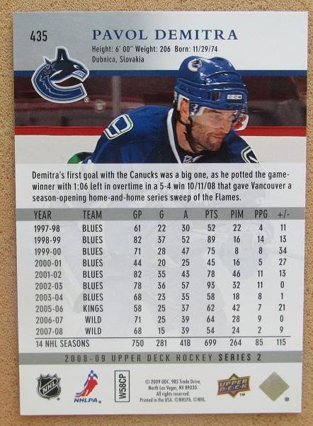 НХЛ Павол Демитра Ванкувер Кэнакс № 435 1