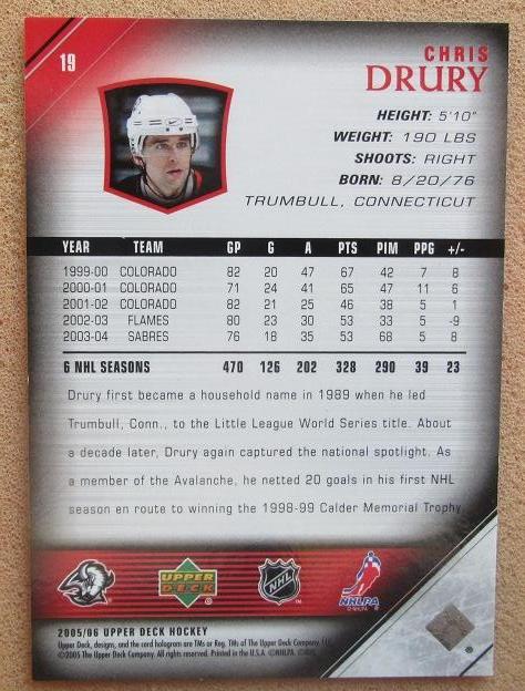 НХЛ Крис Друри Баффало Сейбрз № 19 1
