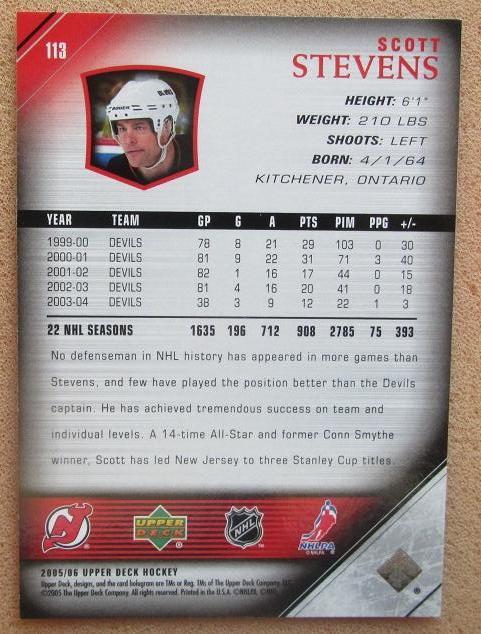 НХЛ Скотт Стивенс Нью-Джерси Дэвилз № 113 1