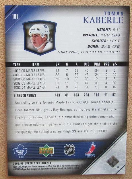 НХЛ Томаш Каберле Торонто Мэйпл Лифс № 181 1