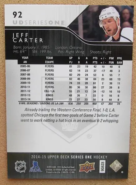 НХЛ Джефф Картер Лос-Анжелес Кингз № 92 1