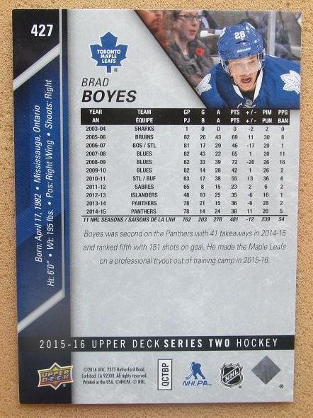 НХЛ Бред Бойс Торонто Мэйпл Лифс № 427 1
