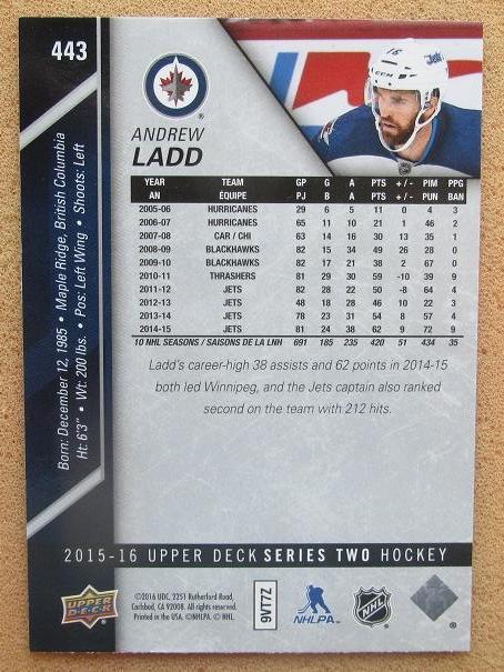 НХЛ Эндрю Лэдд Виннипег Джетс № 443 1