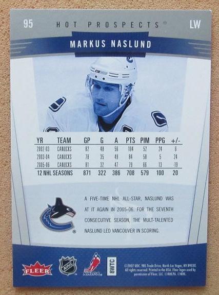 НХЛ Маркус Нэслунд Ванкувер Кэнакс № 95 1