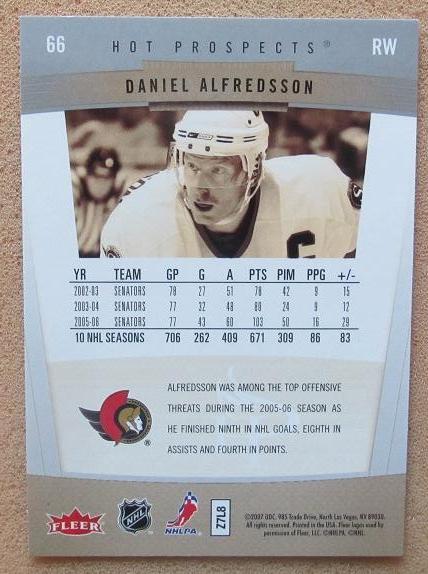 НХЛ Даниэль Альфредссон Оттава Сенаторз № 66 1