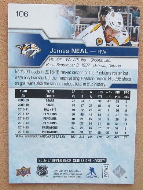 НХЛ Джеймс Нил Нэшвилл Предаторз № 106 1