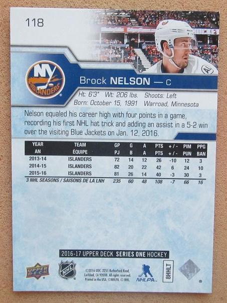 НХЛ Брок Нельсон Нью-Йорк Айлендерс № 118 1