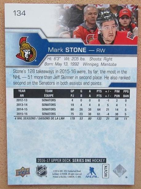 НХЛ Марк Стоун Оттава Сенаторз № 134 1