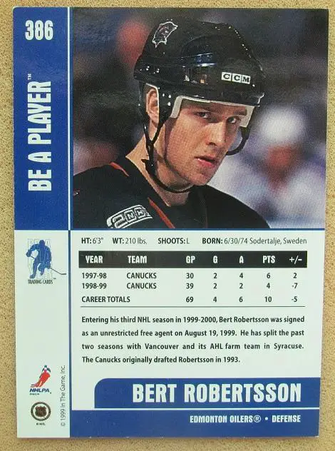 НХЛ Берт Робертссон Эдмонтон Ойлерз № 386 1