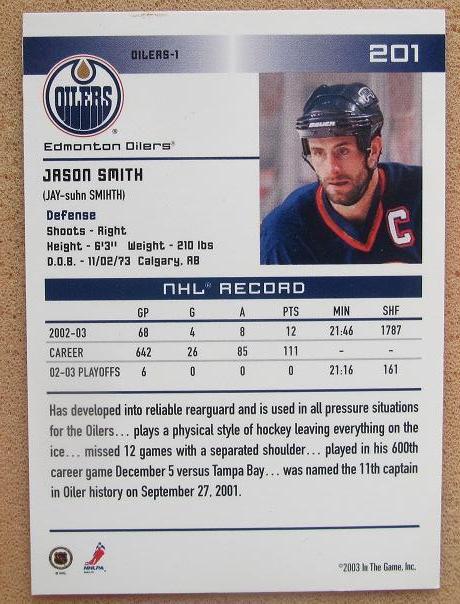 НХЛ Джейсон Смит Эдмонтон Ойлерз № 201 1
