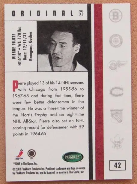 НХЛ Пьер Пилот Чикаго Блэкхокс № 42 1