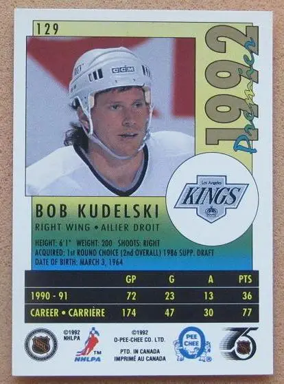 НХЛ Боб Кудельский Лос-Анжелес Кингз № 129 1