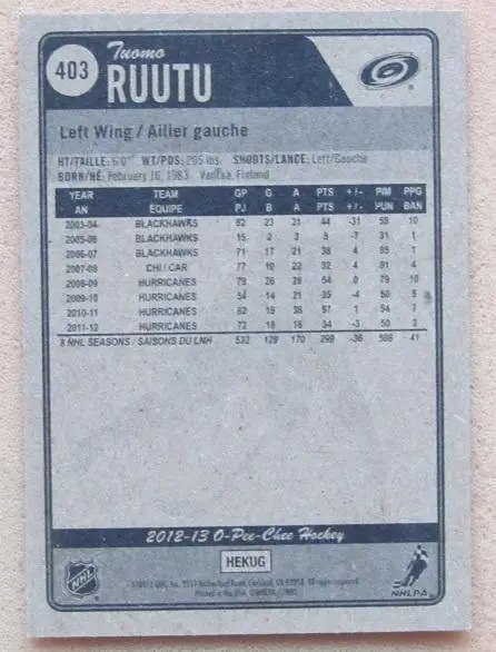 НХЛ Туомо Рууту Каролина Харрикейнз № 403 1