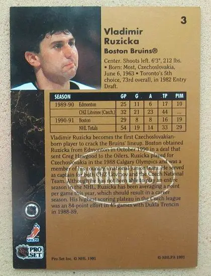 НХЛ Владимир Ружичка Бостон Брюинз № 3 1