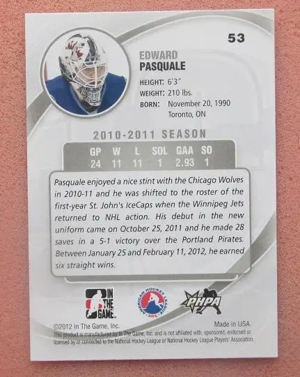 НХЛ Едвард Паскуале Сент-Джонс АйсКэпс Барыс Локомотив Ярославль № 53 1