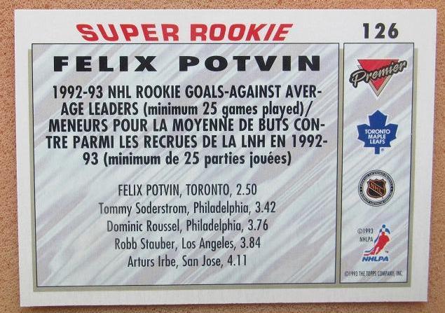 НХЛ Феликс Потвин Торонто Мэйпл Лифс № 126 1
