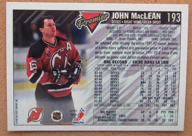 НХЛ Джон Маклин Нью-Джерси Дэвилз № 193 1