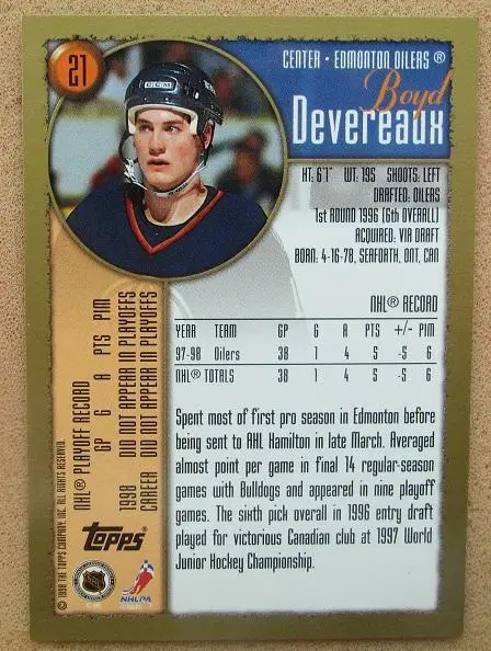 НХЛ Бойд Деверо Эдмонтон Ойлерз № 21 1
