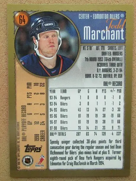 НХЛ Тодд Маршан Эдмонтон Ойлерз № 64 1