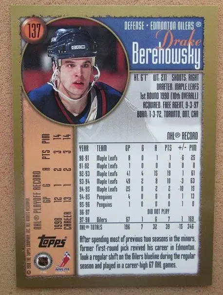 НХЛ Дрейк Береховски Эдмонтон Ойлерз № 137 1