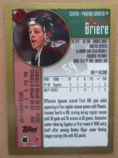 НХЛ Даниэль Бриер Финикс Койотис № 149 1