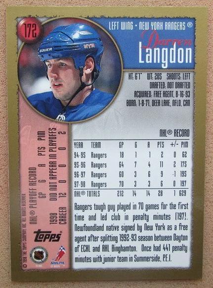НХЛ Даррен Лэнгдон Нью-Йорк Рейнджерс № 172 1