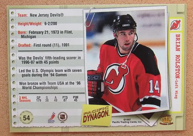 НХЛ Брайан Ролстон Нью-Джерси Дэвилз № 54 1