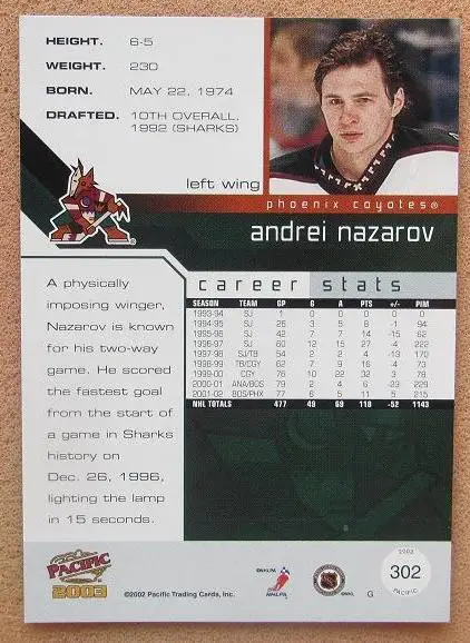 НХЛ Андрей Назаров Финикс Койотис Динамо Москва Новокузнецк Омск № 302 1