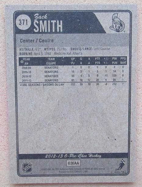 НХЛ Зак Смит Оттава Сенаторз № 371 1