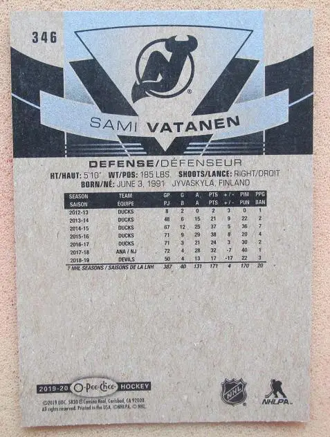 НХЛ Сами Ватанен Нью-Джерси Дэвилз № 346 1
