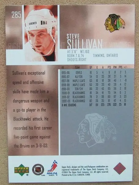 НХЛ Стив Салливан Чикаго Блэкхокс № 285 1