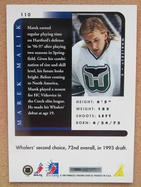 НХЛ Марек Малик Хартфорд Уэйлерс № 110 1