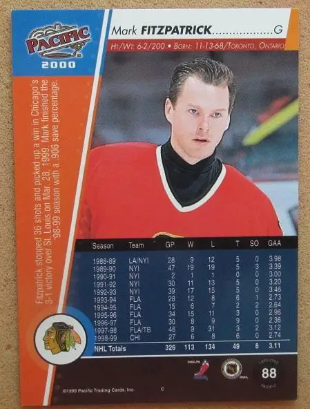 НХЛ Марк Фицпатрик Чикаго Блэкхокс № 88 1