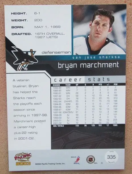 НХЛ Брайан Марчмент Сан-Хосе Шаркс № 335 1