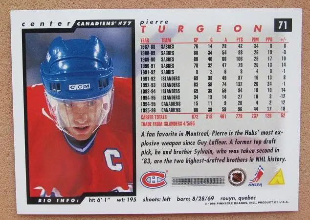 НХЛ Пьер Тарджон Монреаль Канадиенс № 71 1